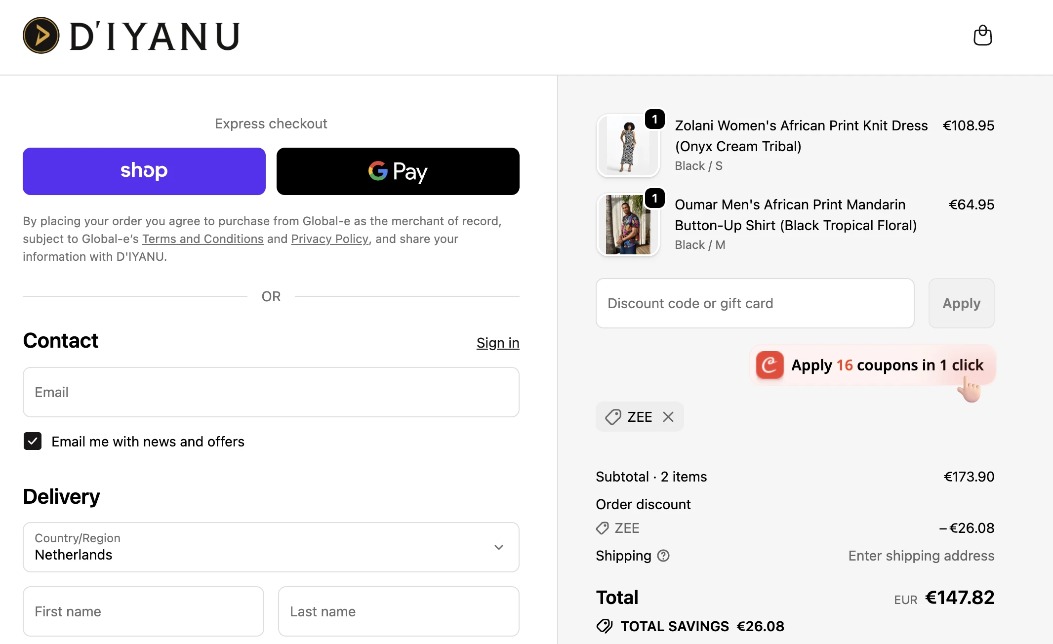 Use Discount Code ZEE for 15% OFF Sitewide at diyanu.com
